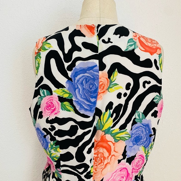 Vintage 90s Maxi Sleeveless Silk Black and White Colorful Floral Pattern Dress - Picture 16 of 16